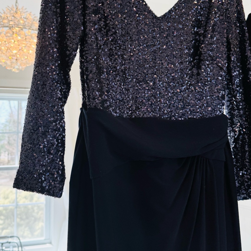 RALPH LAUREN EVENING NAVY BLUE SEQUIN TOP 3/4 SLEEVE DRESS